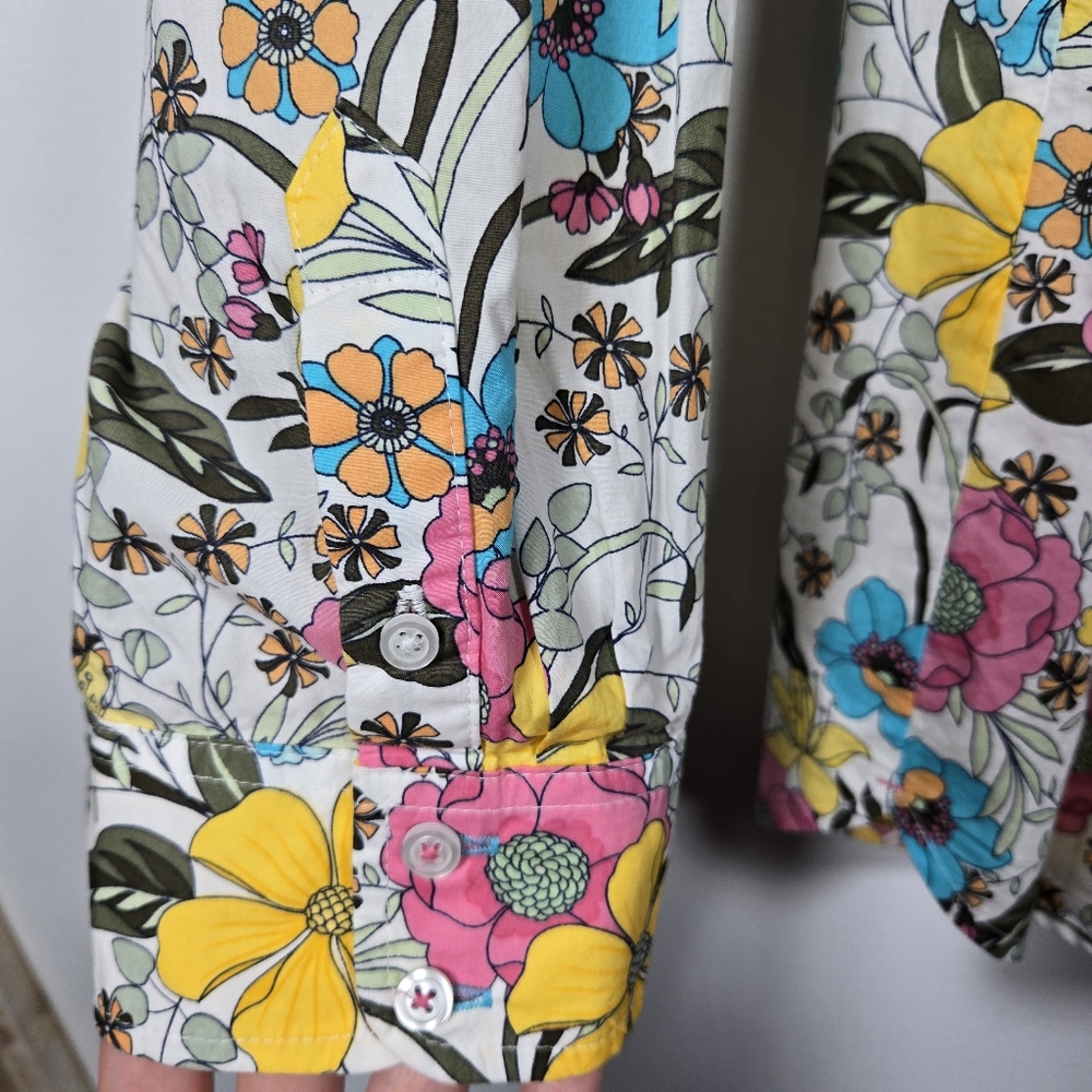 Talbots Vibrant Colorful Floral Cotton Long Sleeve Button Down Shirt Top Size XL - Picture 9 of 12